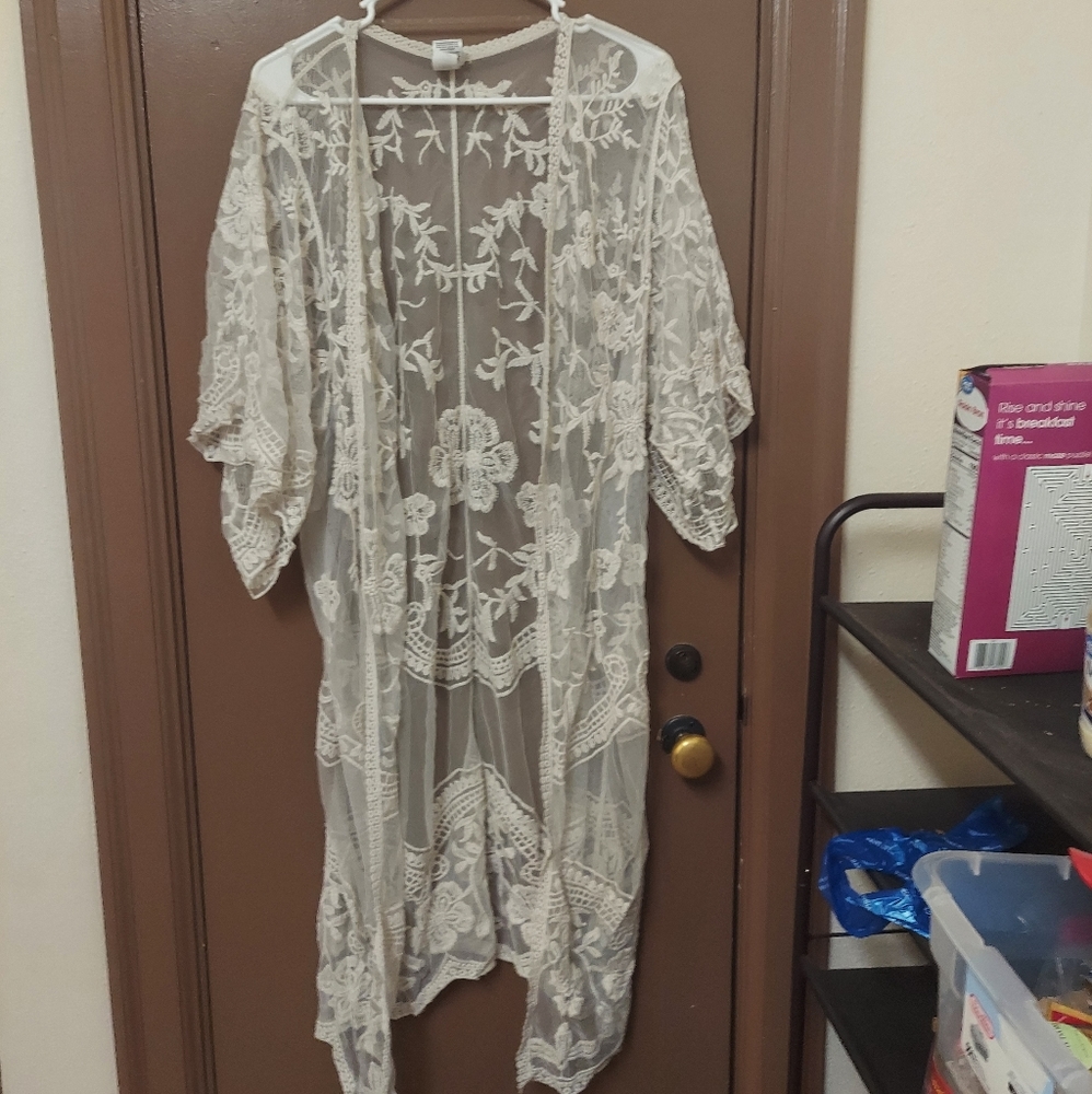 Cream Lace Swim Cover